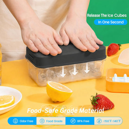 Ice Cube Tray with Lid and Bin, PHINOX 56 pcs Ice Trays for Freezer, Ice Cube Trays for Freezer with 2 trays, Container, Lid & Ice Scoop, BPA Free