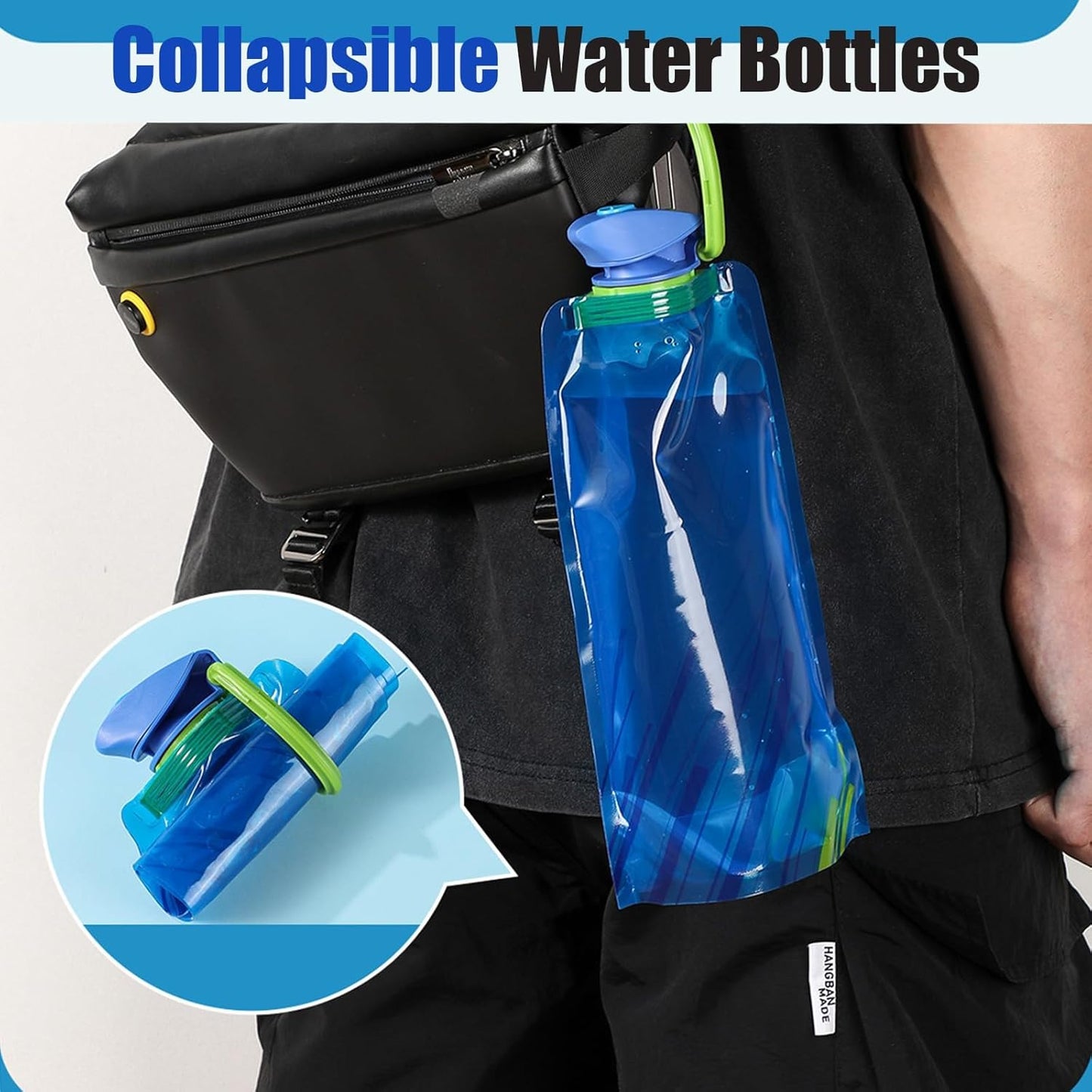 Collapsible Water Bottles for Travel – 24oz Foldable Water Bottle with Leakproof Lid, Portable Reusable BPA-Free Water Bottle for Hiking,Sports,Camping,Biking
