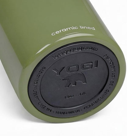 YOGI Ceramic Lined Metal Allergy Safe 16oz Coffee Tumbler with Leakproof Lid BPA Free Vacuum Insulated Stainless Steel Cupholder Friendly Travel Cup for Coffee and Water Sandstone