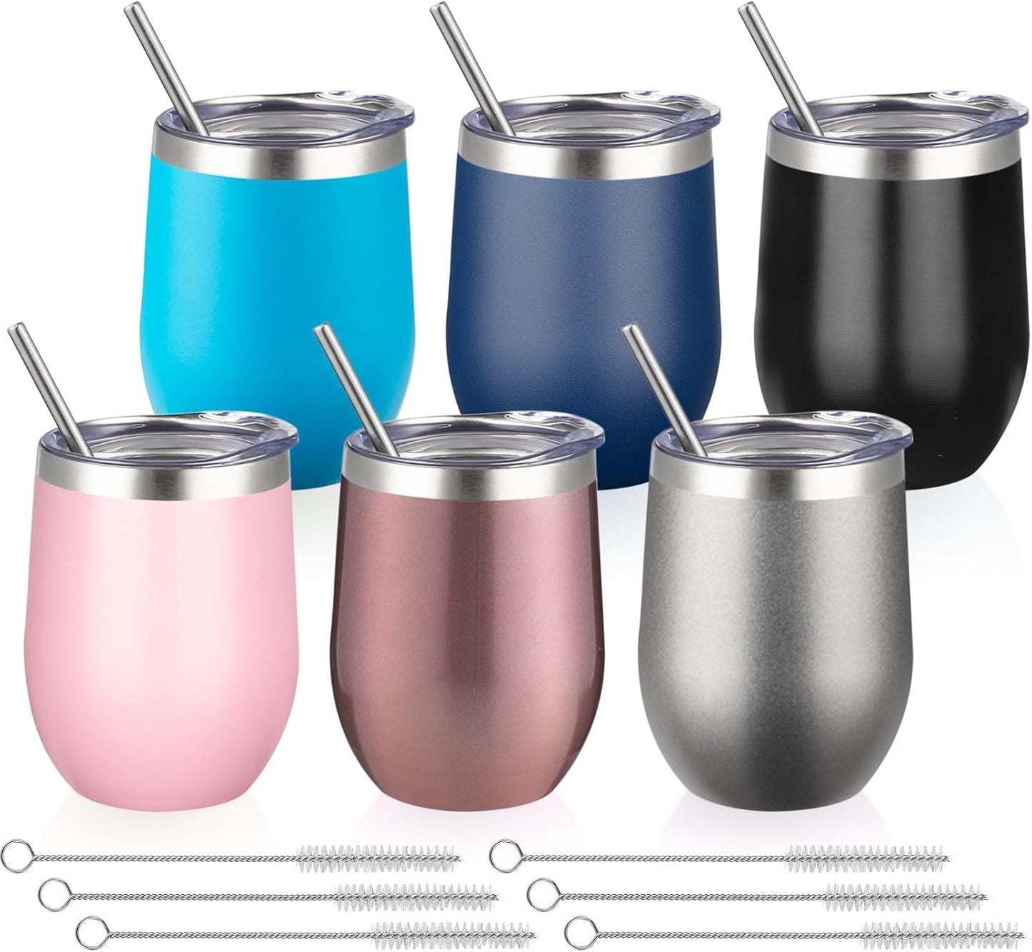 MEZMUT 12 Oz Insulated Wine Tumbler with Lid Double Wall Vacuum Stainless Steel Wine Glass Coffee Mug Insulated Tumbler Cup for Champaign, Cocktail, Beer (Black, 1 Pack)