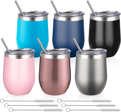 MEZMUT 12 Oz Insulated Wine Tumbler with Lid Double Wall Vacuum Stainless Steel Wine Glass Coffee Mug Insulated Tumbler Cup for Champaign, Cocktail, Beer (Black, 1 Pack)