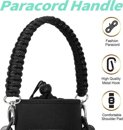 AceTreker 32/40/64/87/128 oz Water Bottle Carrier Bag, Neoprene Water Bottle Sleeve with 4 Pocket, Sport Water Holder with Paracord Handle and Shoulder Strap for Walking Hiking Camping Gym