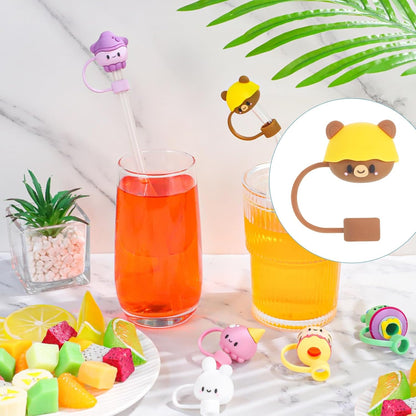 8 Pcs Animal Straw Cover Cap, Silicone Straw Topper for Stanley 30&40 Oz Tumbler Cute Straws Cap in Various Shapes, Straws Covers for 0.4 Inch/10 mm Tips Gifts for Women Girls Teens