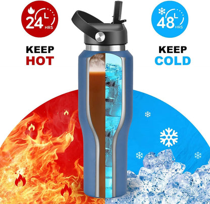 SENDESTAR 40oz Water Bottle Wide Mouth Stainless Steel Vacuum Insulated Double Wall with Straw Lids Fit in Any Car Cup Holder