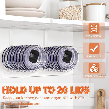 Tumbler Lid Organizer, Horizontal Tumbler Lid Storage Hook Up to 10 Lids, Space Saving Cup Lid Holders Under Cabinet Tumbler Lid Hook for Kitchen Organizer and Storage,Hanging Paper Towel Rack Hanger
