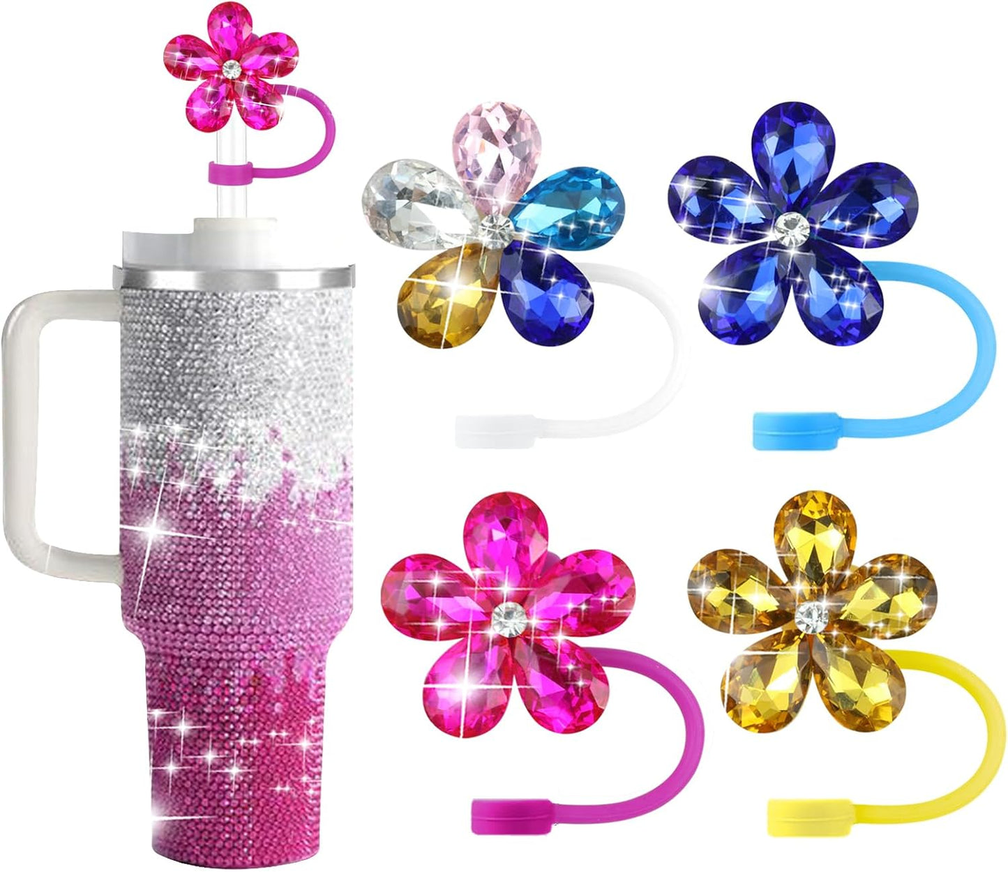Cute Straw Cover Cap for Stanley Cup Accessories,Bling Straw Toppers for Stanley Tumbler 40&30 oz,Reusable Straws Tips Protectors Compatible with 10mm Straws