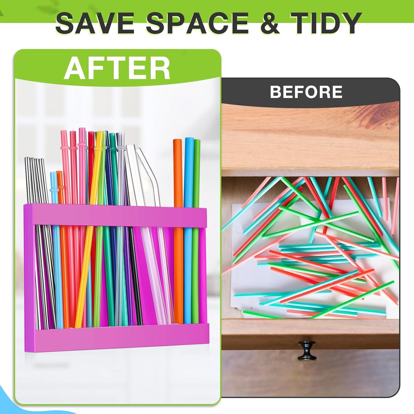 Qinyoung Acrylic Straw Holder for Cabinet Door with Double Sided Adhesive Tape Reusable Straw Organizer Tumbler Storage Kitchen Accessories Container for Counter Cupboard(Classic,Large,Transparent)
