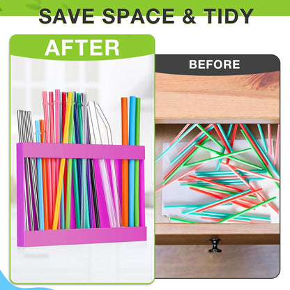 Qinyoung Acrylic Straw Holder for Cabinet Door with Double Sided Adhesive Tape Reusable Straw Organizer Tumbler Storage Kitchen Accessories Container for Counter Cupboard(Classic,Large,Transparent)