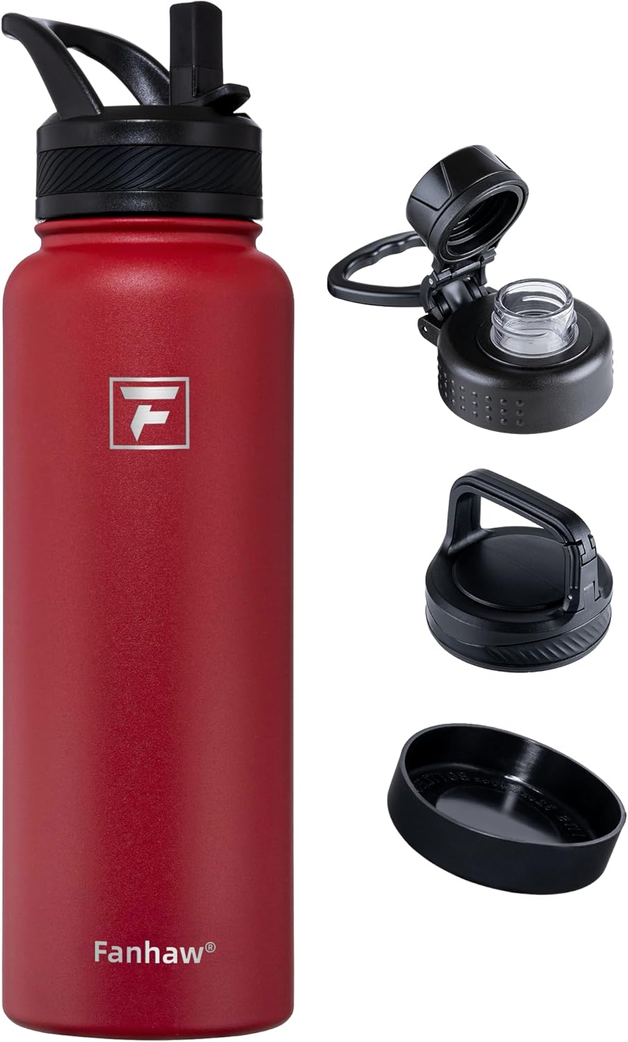 Fanhaw 40 oz Insulated Water Bottle – Stainless Steel Flask with 3 Lids (Straw, Spout, Carabiner) | Durable, Leakproof, for Hiking, Camping, Outdoor Adventures & Travel (Green Blue)