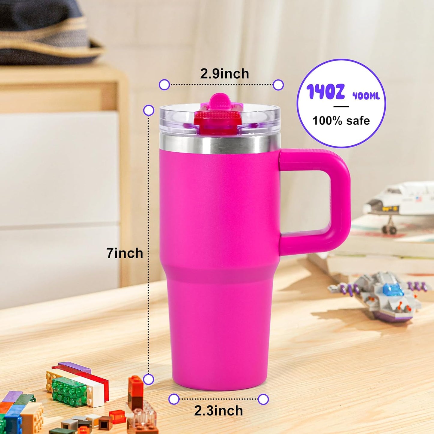AGH 14 oz Tumbler with Handle for Kids Flip Straw Stainless Steel Mug,Stainless Steel Double Wall Vacuum Cup, Leakproof, BPA Free Keeps Drinks Cold up to 18 Hrs,Cream White