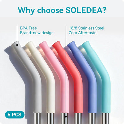 40 oz Straight Metal Straws for 40 oz Stanley Tumbler, 6 Pcs Stainless Steel Reusable Drinking Metal Straw with Colourful Silicone Tips,Straw for Glass Cups, BPA FREE