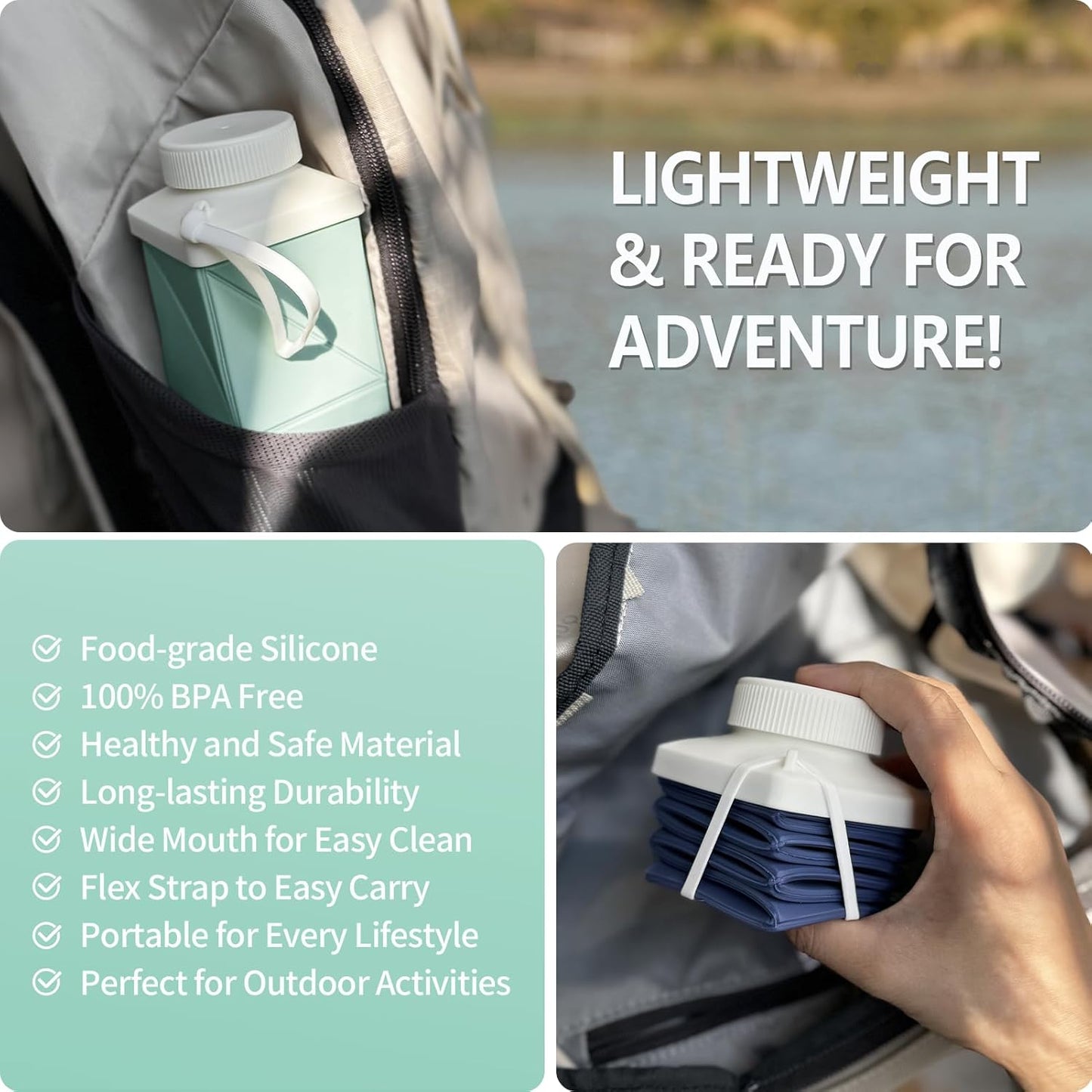 BEAUTAIL Collapsible Water Bottles 24.3oz, Foldable Travel Water Bottle, Portable & Lightweight, Leakproof & Reusable for Traveling Camping Hiking Yoga Sports Outdoor School Office