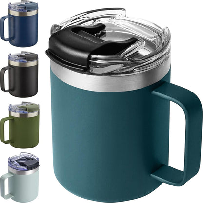 12oz Insulated Coffee Mug Cup with Handle, Stainless Steel Travel Coffee Mug with Flip Lid, Double Wall Vacuum Coffee Tumbler, Navy