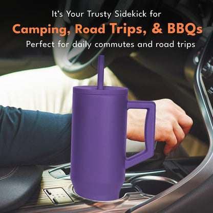 Elemental 32 oz 100% Leak Proof Tumbler with Handle & Straw - Stainless Steel Double Wall Insulated Tumbler for Hot and Cold Beverages - Travel Coffee Mug with Sip & Straw Lid - White - Colors B