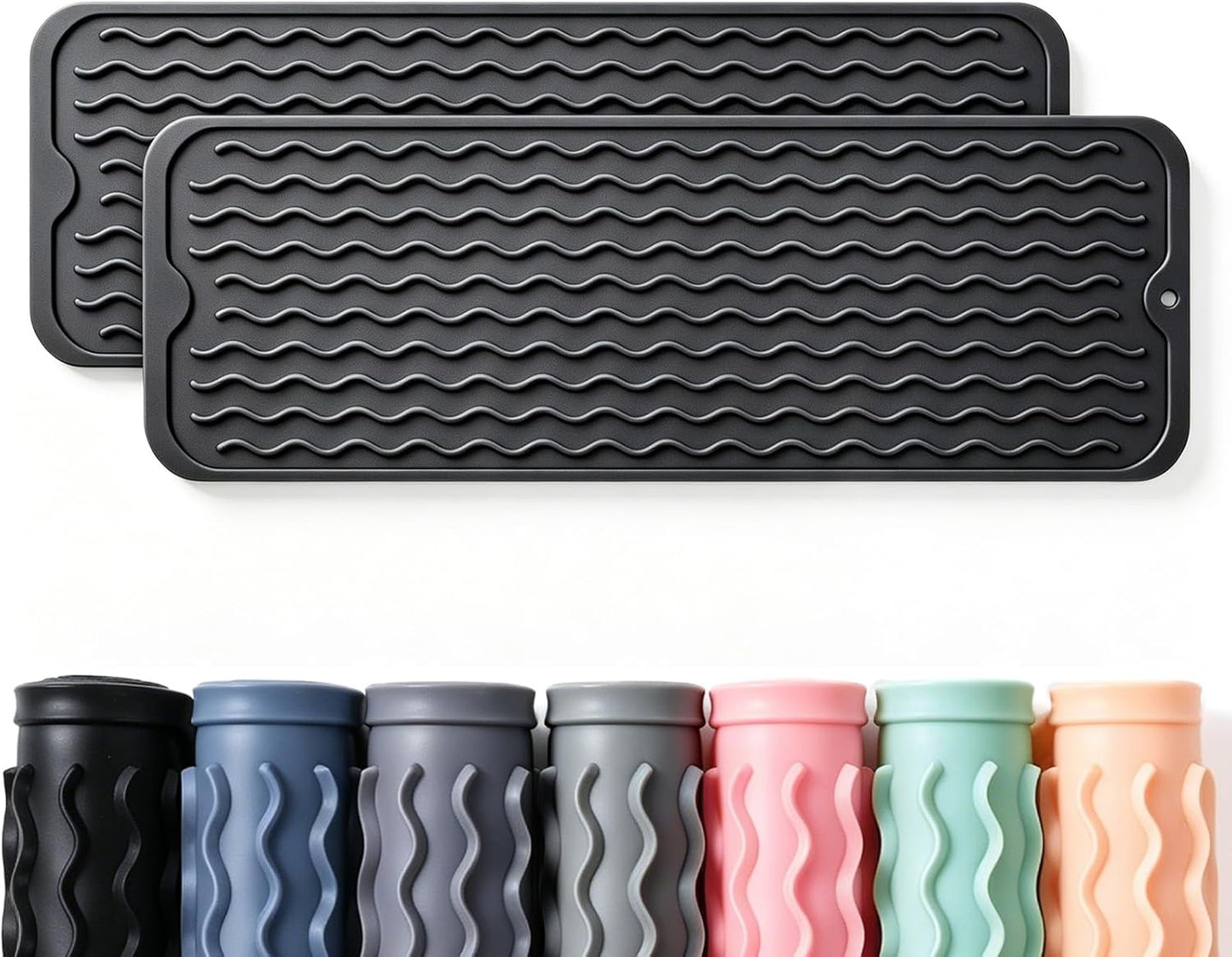 2 Pack Caketime Silicone Dish Drying Mat for Kitchen Counter Heat Resistant Under Sink Waterproof Coffee Bar Accessories Dining Rack Stone Utensil Holder Countertop Decor Must Haves 2026