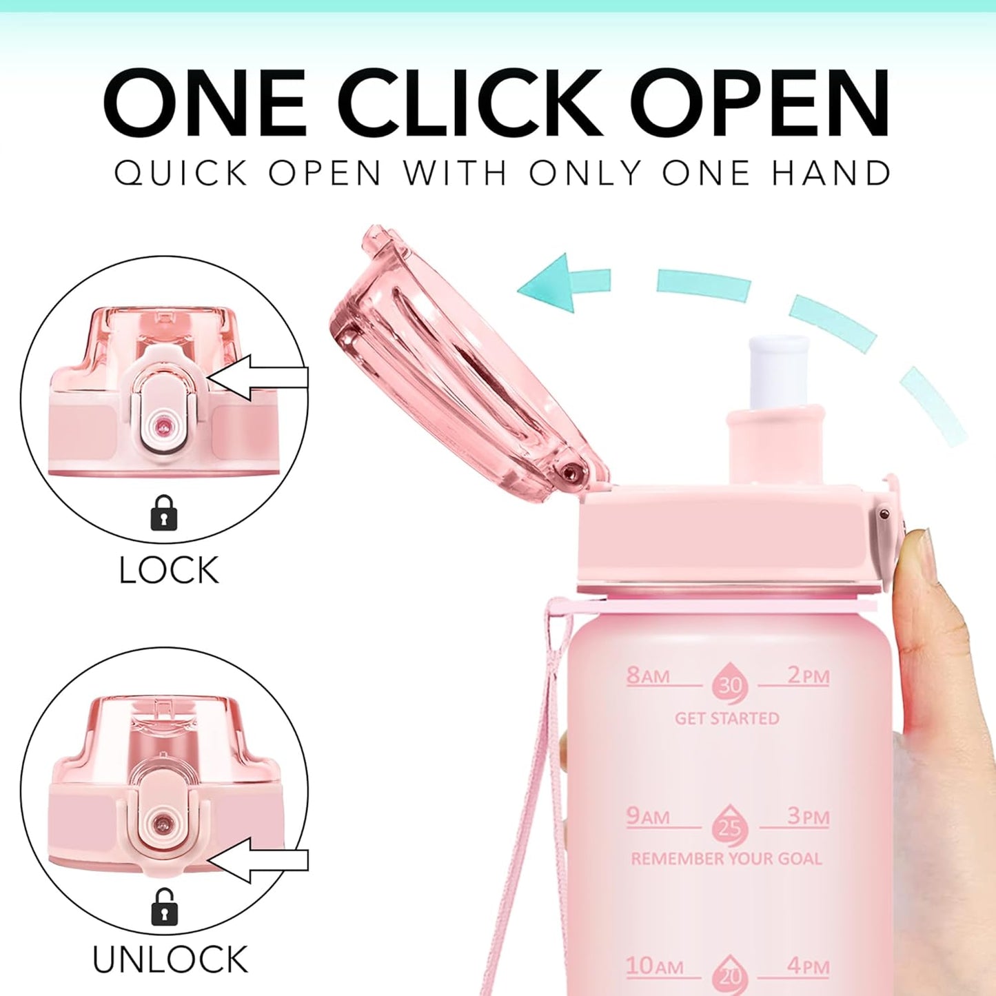 32oz Water Bottle with Time Marker, Motivational Drinking Bottle with Strap, BPA-Free Leak-Proof, Encouraging Water Bottle Time to Drink Water for Gym School Office Travel