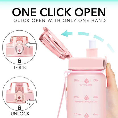 32oz Water Bottle with Time Marker, Motivational Drinking Bottle with Strap, BPA-Free Leak-Proof, Encouraging Water Bottle Time to Drink Water for Gym School Office Travel