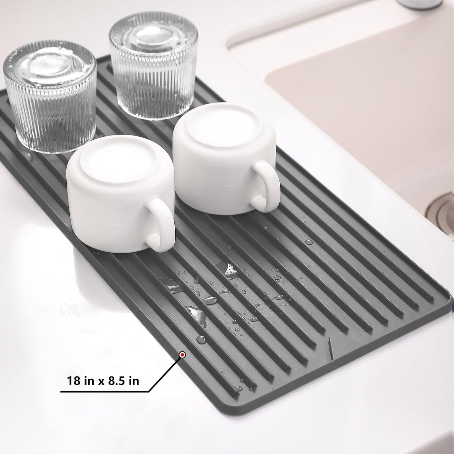 Dish Drying Mat, Mini Silicone Drying Mat for Kitchen Counter, Heat Resistant Silicone Mat for Countertop Protector, Super Thick Non-Slip Dish Drying Pad for Coffee Cup/Bottle/Glassware