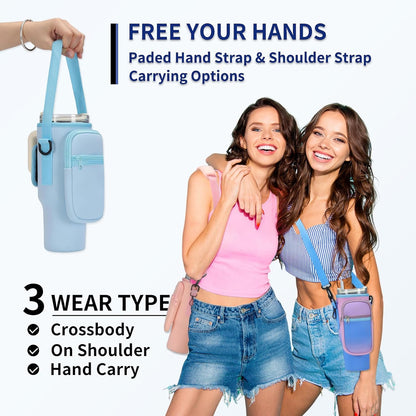 GOEWY Water Bottle Carrier Bag for Stanley 40/30 oz Tumbler with Phone Pocket Neoprene Water Bottle Holder with Shoulder & Handheld Strap Stanley Cup Accessories
