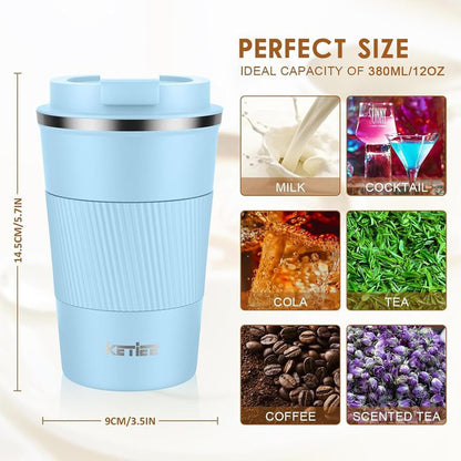 KETIEE Travel Coffee Mug Spill Proof 12oz, Insulated Travel Mug to Go, Reusable Coffee Cup with Seal Lid, Vacuum Stainless Steel Tumbler for Hot/Cold Drinks (Red)
