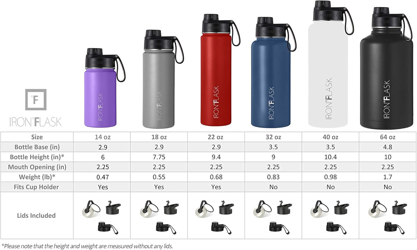IRON °FLASK Camping & Hiking Hydration Flask with Straw, Wide Mouth Insulated Stainless Steel Sports Water Bottle - 22 oz Aurora