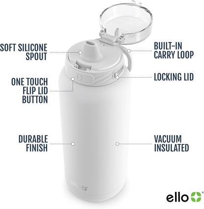 Ello Cooper 22oz Stainless Steel Water Bottle with Straw and Carry Handle, Double Walled and Vacuum Insulated Metal, Leak Proof Locking Lid with Soft Silicone Spout, Reusable, BPA Free, Lilac