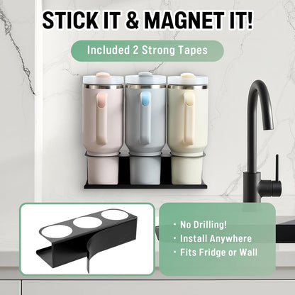 POLRAI 2 Pack Magnetic Stanley Cup Holder for Fridge, Water Bottle Organizer for Tumbler with Double Sided Tape Hold Stanley Cup Accessories for Kitchen Cabinet Wall