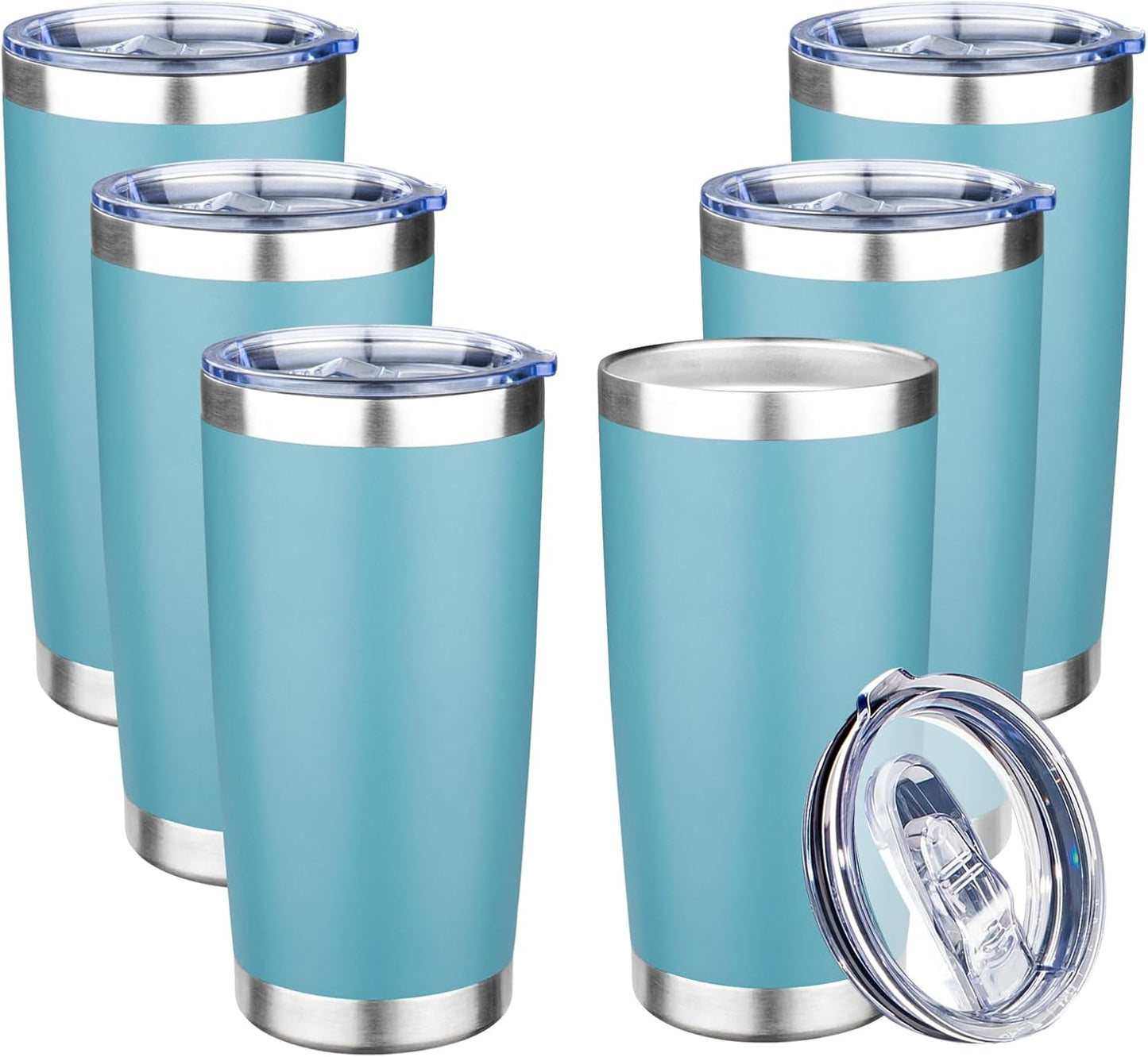 20oz Tumbler with Lid Double Wall Vacuum Insulated Travel Coffee Mug Stainless Steel Thermal Cup Powder Coated Sturdy Coffee Tumbler for Hot and Cold Beverage (Baby blue,1)