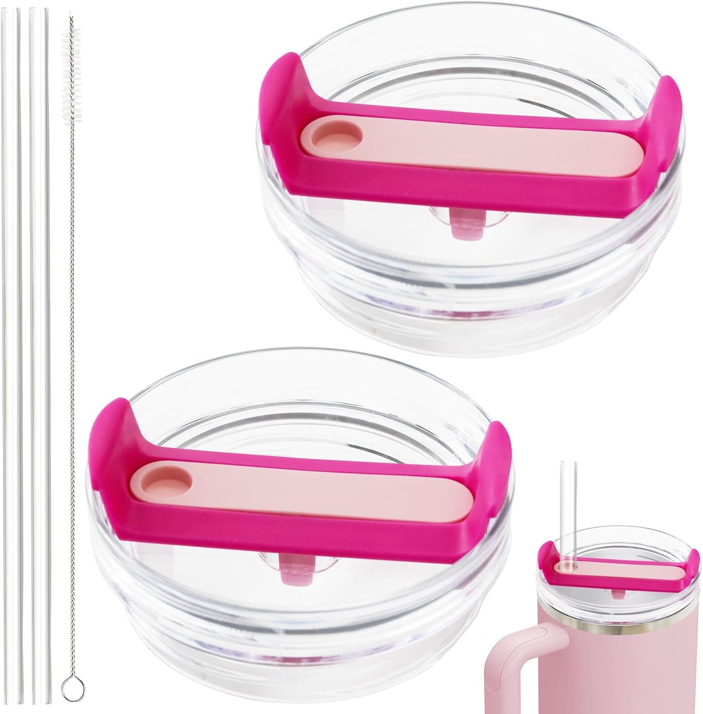 40oz Tumbler Lid Compatible for Stanley, 2 Pack Replacement Tumbler Lids Fit for Stanley Quencher 2.0 Tumbler 40 OZ, with Straws and Cleaning Brush (Orchid)