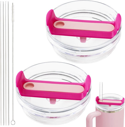 40oz Tumbler Lid Compatible for Stanley, 2 Pack Replacement Tumbler Lids Fit for Stanley Quencher 2.0 Tumbler 40 OZ, with Straws and Cleaning Brush (Orchid)