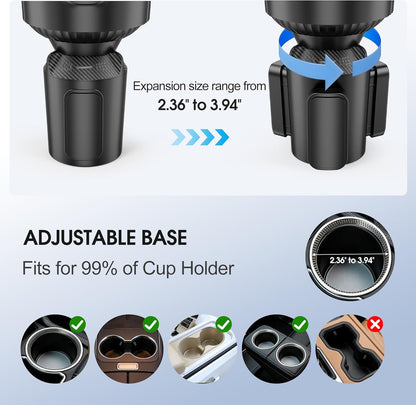 Car Cup Holder Tray, Cup Holder Expander 20.5" Height Adjustable Arm Car Food Tray Table for Eating with Phone Holder Road Trip Essential fit Most Bottles