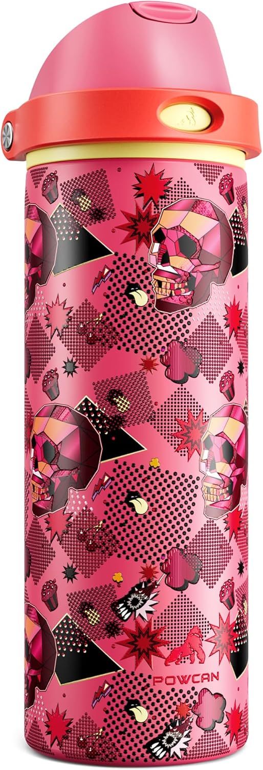 POWCAN 40 oz Insulated Water Bottle for Men: Push-Button Spout & Quick-Flip Straw, Leakproof, Cold for 24 Hrs, Stainless Steel Large Water Bottle for Sports, Camping, Trips, Outdoors (Midnight Black) - Colors B