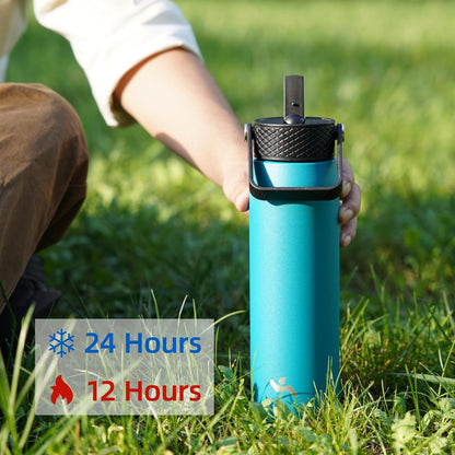 Konokyo 22oz Stainless Steel Bottles with 3 Lids Sport Insulated Water Bottle,Mint