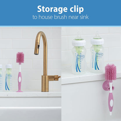 Dr. Brown's Soft Touch No Scratch Baby Bottle Cleaning Brush Nipple Cleaner with Stand and Storage Clip, BPA Free, Blue 1-Pack