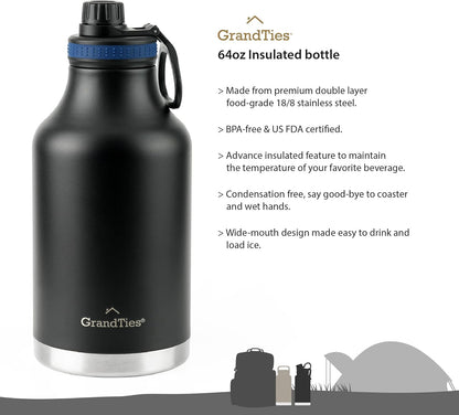 GRANDTIES 2 Lids Sports Stainless Steel Water Bottles – Wide Mouth Vacuum Insulated Reusable Leak Proof BPA-Free Travel Metal Canteen, Thermal Bottles for Men Women Gym (Ivory White 32 oz)