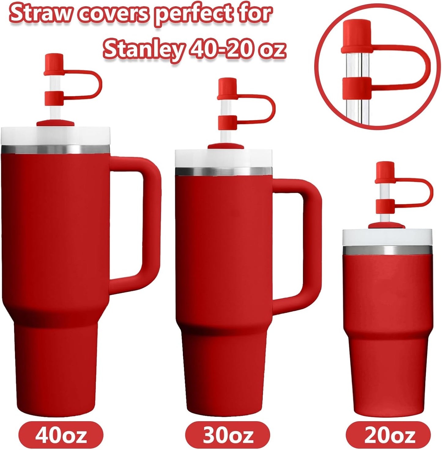 6PCS Silicone Straw Covers Cap Compatible with Stanley Cup 30-40 oz Tumbler with Handle 10mm Straw Toppers，Dust-Proof Reusable Straw Cover for Stanley Cup Accessories (Black)