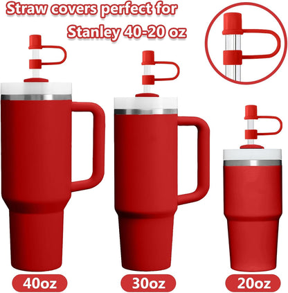 6PCS Silicone Straw Covers Cap Compatible with Stanley Cup 30-40 oz Tumbler with Handle 10mm Straw Toppers，Dust-Proof Reusable Straw Cover for Stanley Cup Accessories (Black)
