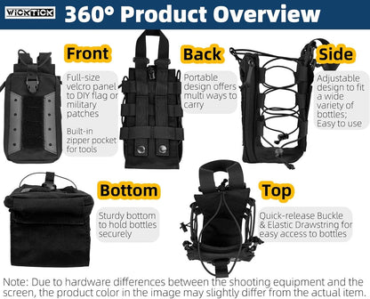 WICKTICK Molle Water Bottle Holder Pouch 16 24 32 40 64 oz - Multi-Purpose Tactical Fuel Bottle Bag, Adjustable Size for Outdoor Activities, Adapted to Backpack/Vest/Belt