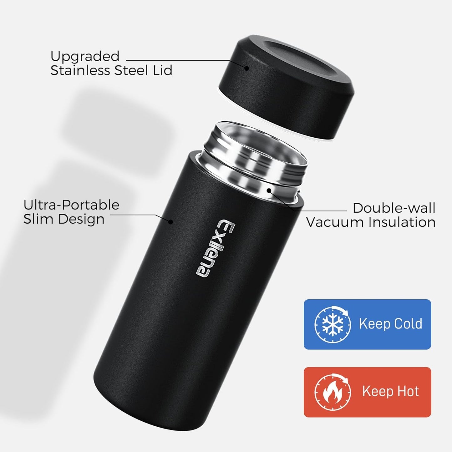 【Upgraded】Exllena Small Insulated Water Bottle 12 oz/350ml– Mini Insulated Water Bottle for Hot & Cold Drinks, Perfect Small Water Bottle for Travel, Purse...(Greyish Blue)