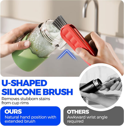 6 PACK Holikme 4 in 1 Cup Lid Cleaning Brush Set with 3 Straws, Multifunctional Bottle Brush, Silicone Cup Lid Gap Cleaner, Durable Bristle Crevice Cleaning Brush,Flat End Brushes,Navy & Black & Olive