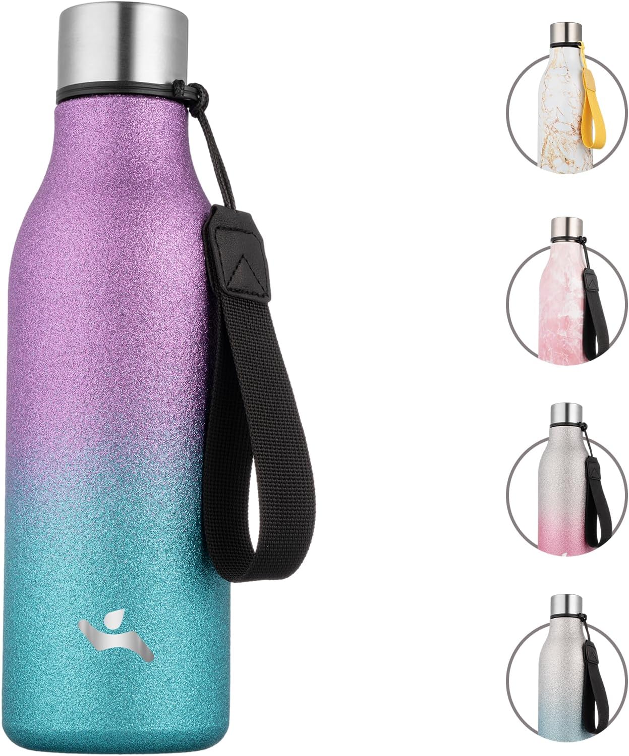 Konokyo Insulated Water Bottle with Strap,18 oz Double Wall Stainless Steel Vacuum Bottles Metal Water Flask,Macaron Green - Colors A
