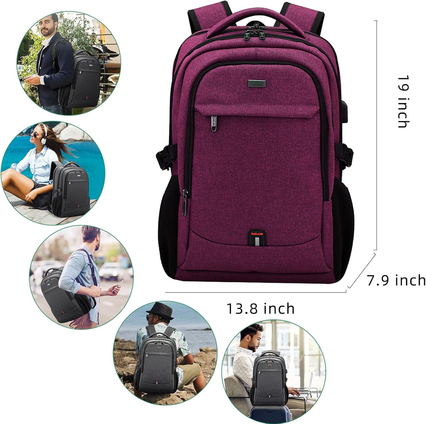 DUSLANG 17 Inch Laptop Backpack for Travel Water Resistant College Backpack for Men/Women Laptop Bag with USB Charging Port,Black - Colors B