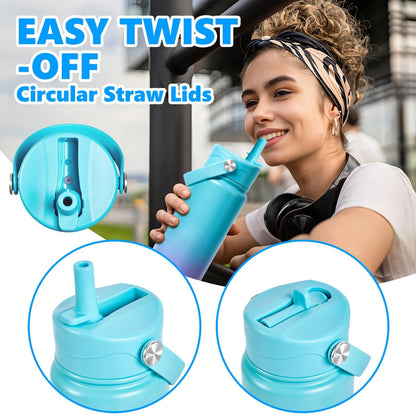 Insulated Water Bottle with Lid & Boot & Stickers, 24 oz Stainless Steel Sweat Free Bottle Keep Cold 24H, BPA-Free Sports Wide Mouth Water Bottle, BlueBlack