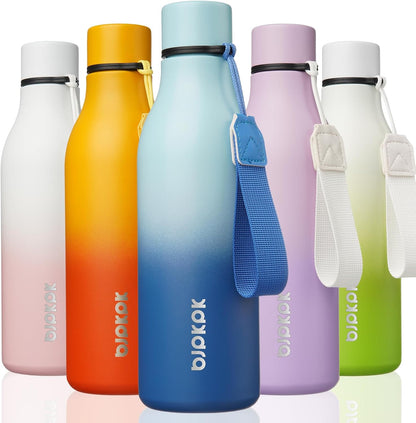 BJPKPK Insulated Water Bottles, 18 oz Stainless Steel Metal Water Bottle with Strap, BPA Free Leak Proof Jugs, Mugs, Flasks, Reusable Thermal Flasks for Sports & Travel, Black - Colors B