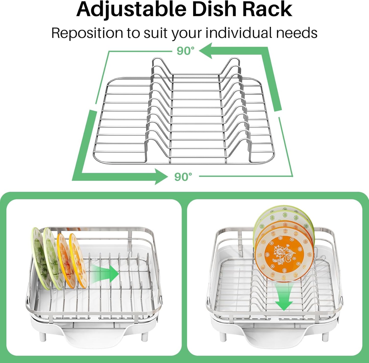 SAYZH Dish Drying Rack - Expandable Dish Rack for Kitchen Counter, Rust-Resistant Dish Drainer with Utensil Holder and Raised Guardrail, Kitchen Organizer for Cup and Bottle (Black)