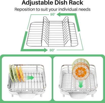 SAYZH Dish Drying Rack - Expandable Dish Rack for Kitchen Counter, Rust-Resistant Dish Drainer with Utensil Holder and Raised Guardrail, Kitchen Organizer for Cup and Bottle (Black)
