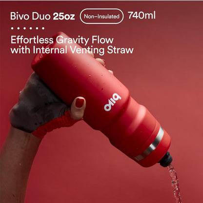 Bivo Duo 25oz Non Insulated Stainless Steel Bike Water Bottle - Lightweight for Cycling, Hiking, Sports - No Plastic Taste, Fits Most Cages, Dishwasher Safe - (Raw)