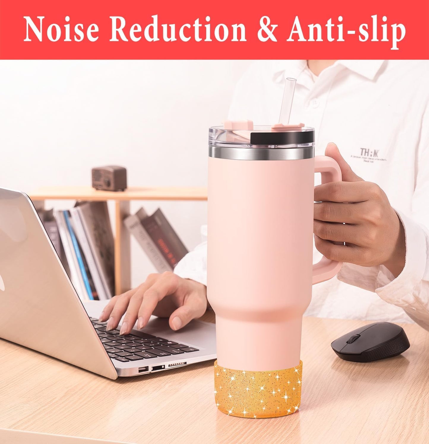 KTKUDY 2 PCS Glitter Silicone Boot Compatible with Stanley Tumbler 20 30 40 oz & Fits Hydro Flask Water Bottle 12-24oz & Fits Yeti, Simple Modern, Owala Cup - Bling Cup Bottom Protector Accessories