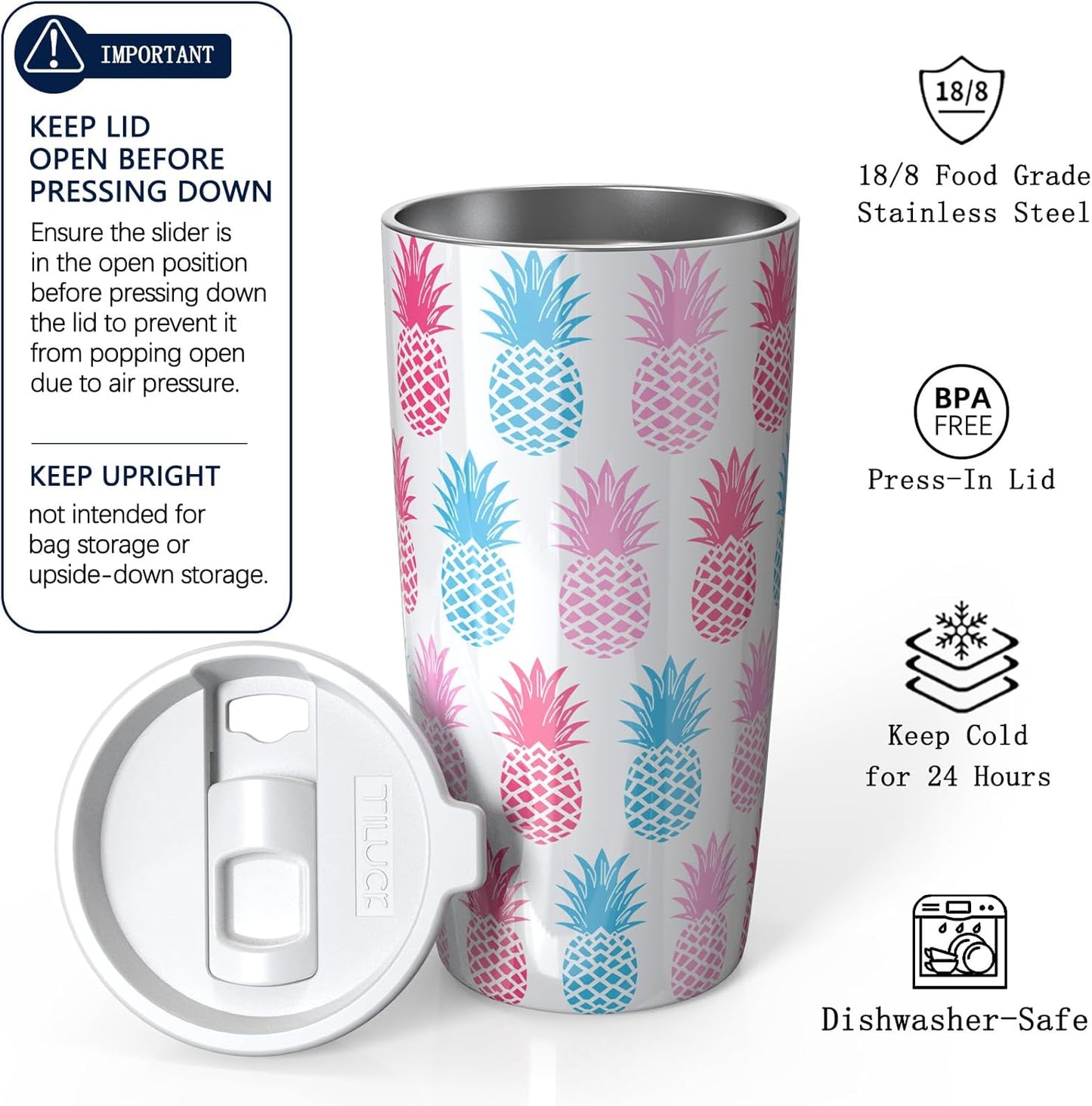 TILUCK 20 oz Insulated Tumbler with BPA-Free Lid, Stainless Steel Vacuum Travel Coffee Mug, Double Wall Coffee Tumbler（20oz，Matte DarkBlue）