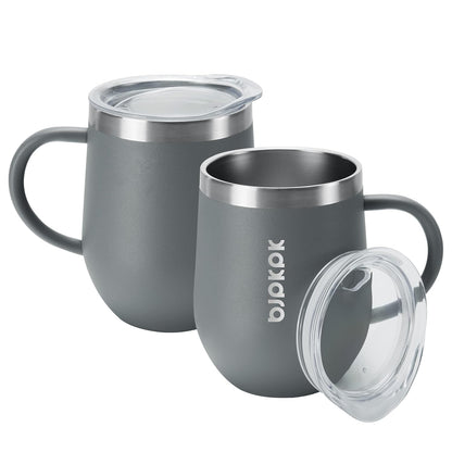 BJPKPK 2 pcs Insulated Coffee Mug, 14oz Insulated Tumbler with Lid, Stainless Steel Coffee Cups with Splash Proof Lid-White
